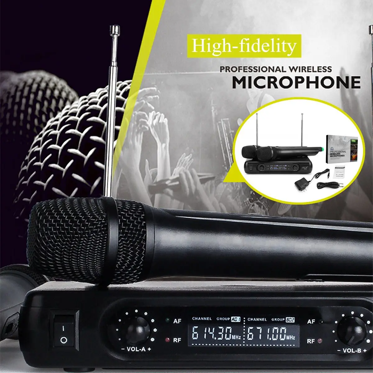 

Wireless Microphone SystemHigh-fidelity 2 x Microphones Reproduce 100M True Voice Voice Compression Large Receiving Range