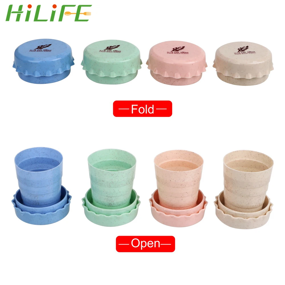 

HILIFE Environmentally Wheat Material Folding Cup Outdoor Travel Cup Tumblers Drinkware Retractable Telescopic Collapsible Cups