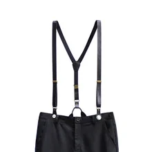 20 мм Широкие женские/мужские черные однотонные ковбойские подтяжки из натуральной кожи на пуговицах, повседневная одежда в винтажном стиле, Воловья кожа, Сплит, унисекс, на пуговицах