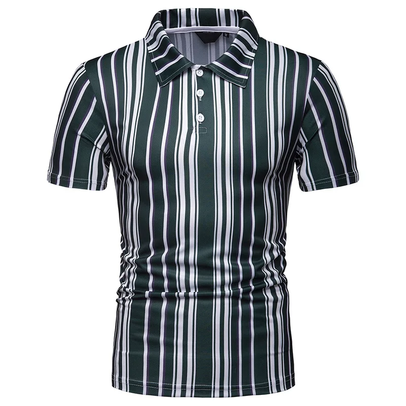 Новая летняя мужская рубашка поло с коротким рукавом, Мужская рубашка поло контрастного цвета в полоску, с узким отворотом, повседневная мужская рубашка Поло
