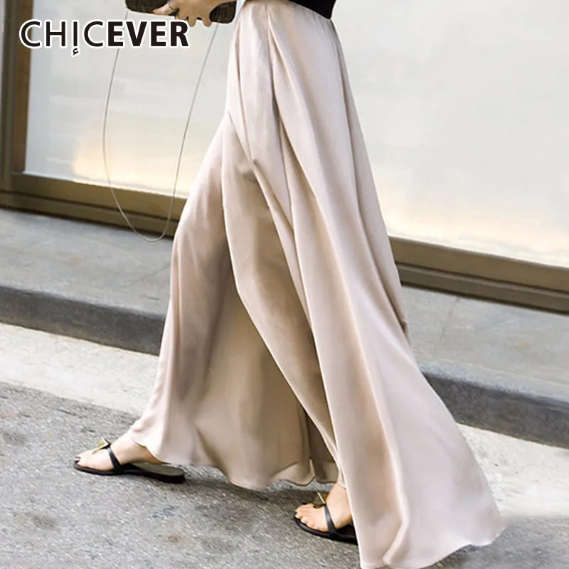 

CHICEVER Autumn High Elastic Waist Trousers For Women Wide Leg Pants Chiffon Loose Oversize Wide Leg Pant For Women Fashion Tide