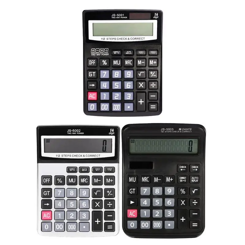 

Function Desktop Electronic Calculator 14 Digit Large Display Solar Battery Dual Power Supply for School Home Office