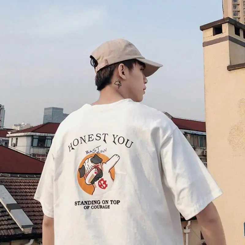 MISSKY Men Women Couples t shirt Whte Black Color Hip-hop Dog Printing Medium Sleeve Round Collar T-shirt for Lovers MISSKY Men Women Couples t shirt Whte Black Color Hip-hop Dog Printing Medium Sleeve Round Collar T-shirt for Lovers