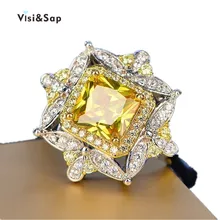 Visisap, винтажные геометрические кольца с желтым камнем для женщин, роскошные аксессуары, выдолбленное резное кольцо, подарки на годовщину, ювелирные изделия B2402