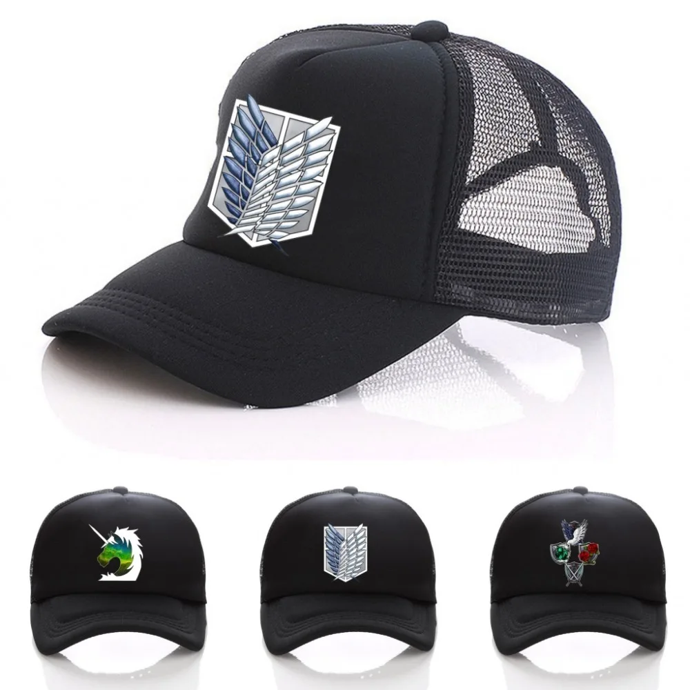 

Anime Attack on Titan Regiment Scout Legion Symbol Black Mesh Trucker Baseball Cap Snapback hat For Men Women