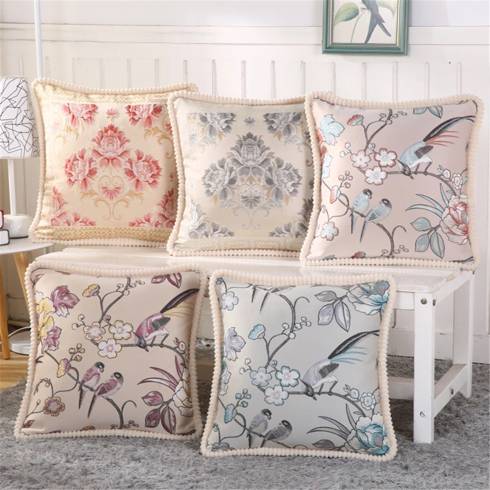 Евро вышивка цветок Чехлы для подушек с изображением птиц декоративный квадратный бросок наволочка для подушек на стул диван бархат