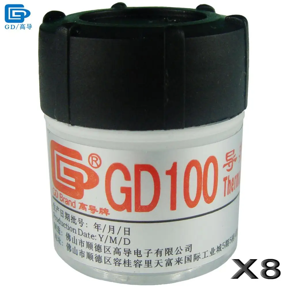 

GD Brand Heat Sink Plaster Compound GD100 Thermal Conductive Grease Paste Silicone 8 Pieces Net Weight 20 Grams White CN20