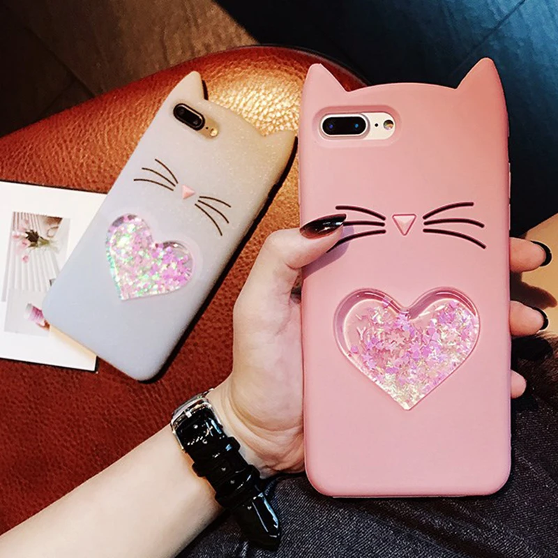 

Love Heart Glitter Stars Luck Cat Capa Case For iPhone X XS MAX XR Dynamic Liquid Cover For iPhone 6 6S 7 8 Plus 5 5S 5SE Cases