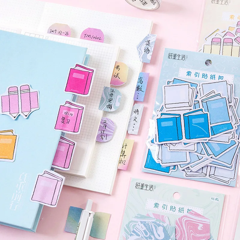 

45Pcs/Pack Colorful Index Sticker Creative Book Stickers Paper Adhesive Stickers For Kids DIY Diary Decorative Scrapbooking Toys