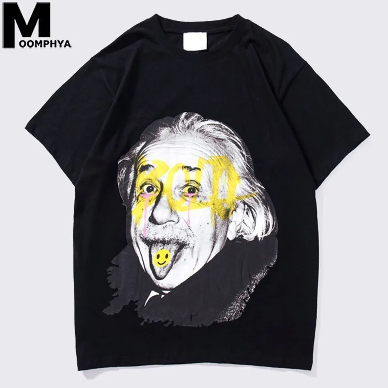 

Moomphya 2019 New Amusing Einstein Print Short Sleeve Men T Shirt Streetwear Hip Hop Funny TShirt Summer Cotton Loose Tee Shirt