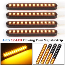 4pcs LED Turn Signal Strip Motorcycle Sequential Flowing 12LED Tail Brake Lights Durable Water Flow