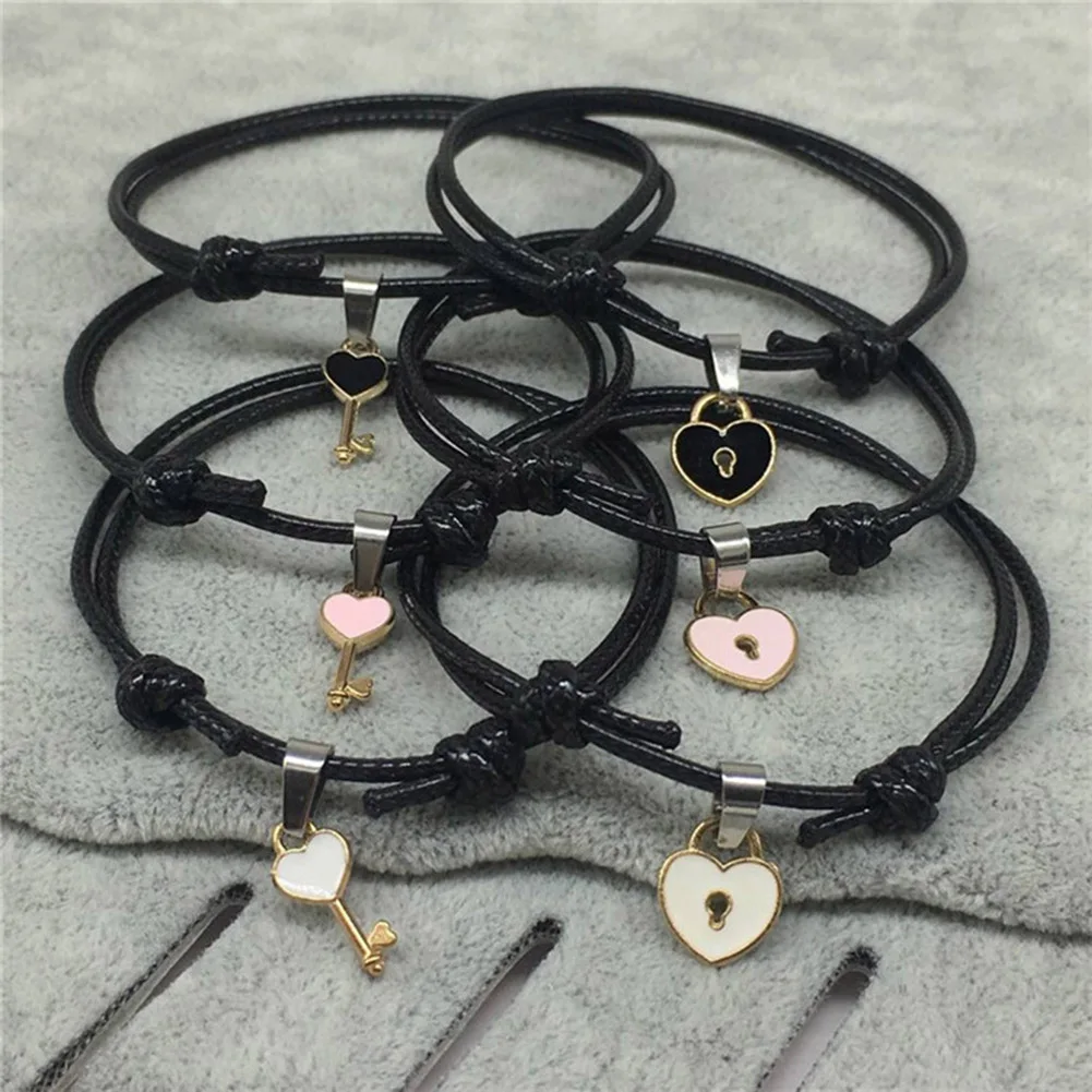 2Pcs/Lot Key Heart Lock Charm Bracelets For Woman Men Fashion Simple Wristband Jewelry Rope Chain Couple Bracelet Pulseras Gifts