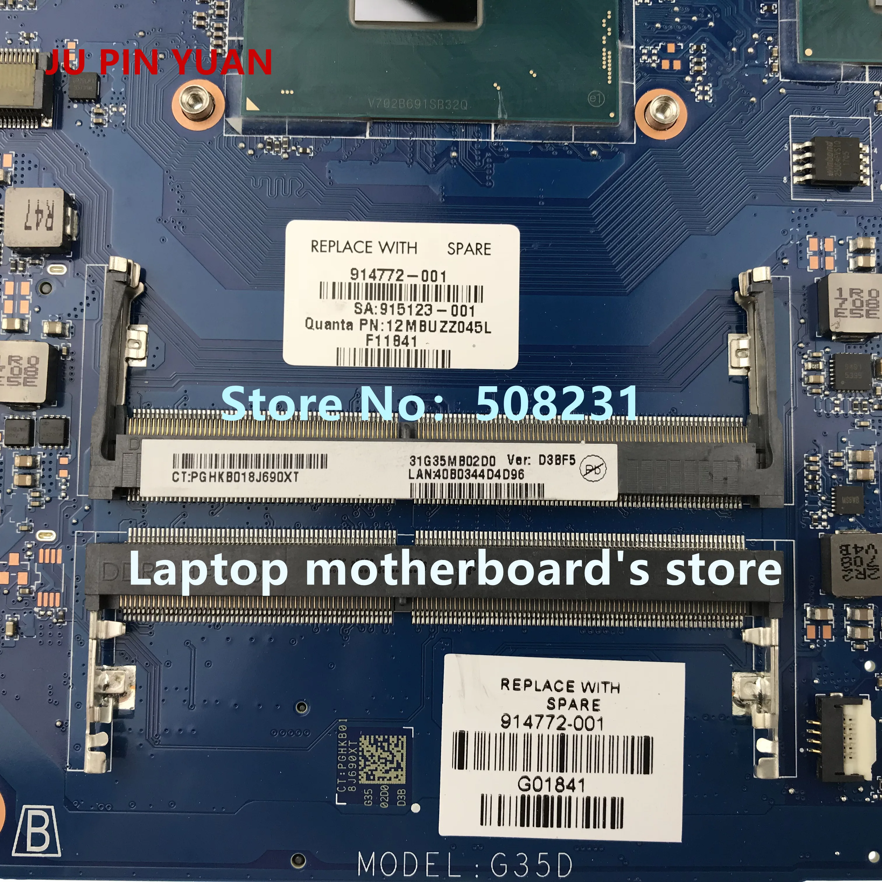 wonderful  JU PIN YUAN 914772-601 914772-001 for OMEN by HP Laptop 15-AX Laptop motherboard DAG35DMBAD0 GTX105