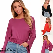 Women's Long Sleeve Casual V Neck Tops Summer Loose Solid V Neck Tee T Shirt US choker neck solid tee