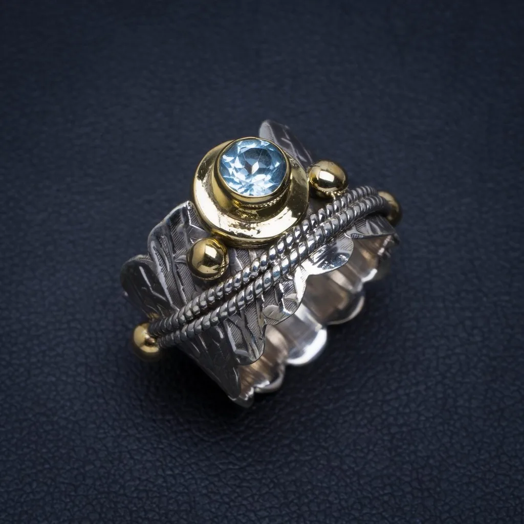 

Natural Two Tones Blue Topaz Handmade Unique 925 Sterling Silver Ring 6.25 A4007