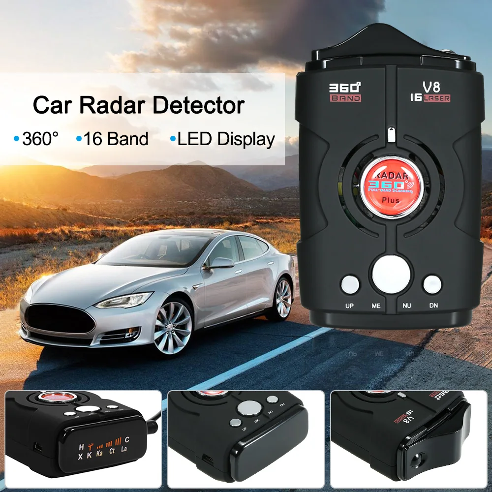 

360 Degree Car Radar Detector 16 Band LED Display Anti Radar Detector XK NK Ku Ka Laser Security Russia/English Version 2019