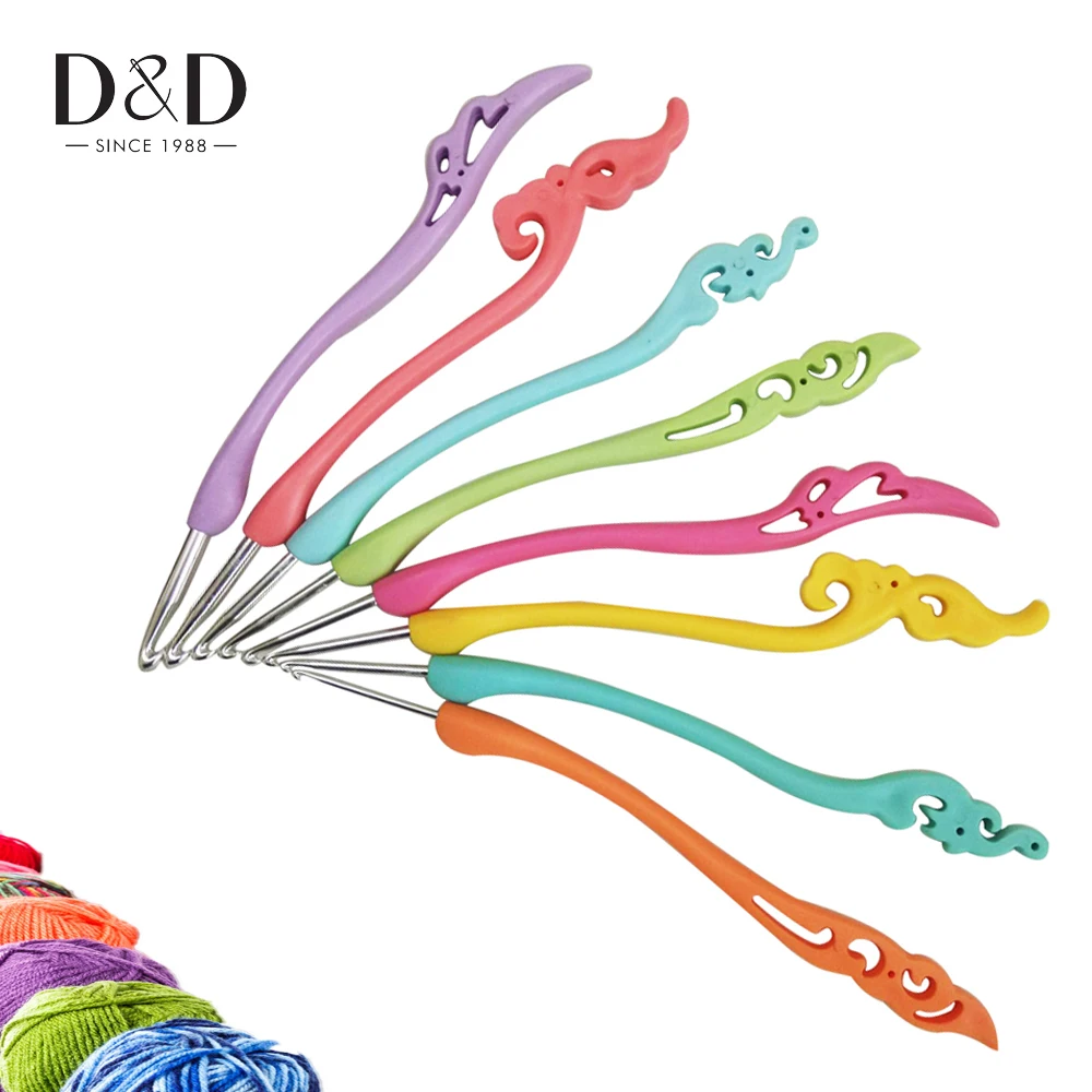 

8pcs/Set Plastic Handle Metal Hook Crochet Template Kit Knitting Needles Weave Needles Sewing Tools 2.5-6.0mm