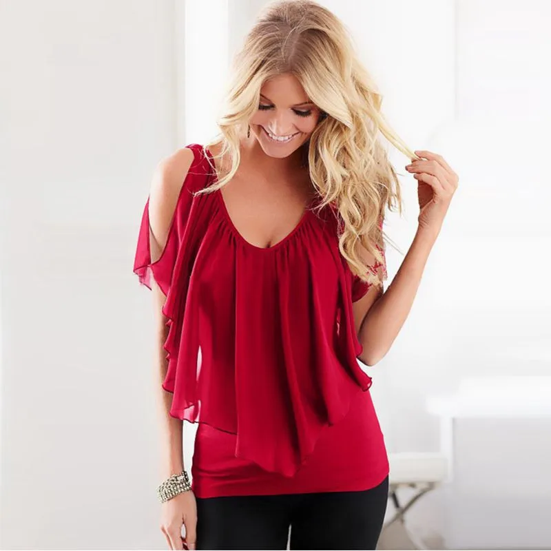 

2019 Chiffon Bat Sleeve Women Blouse Loose Casual Short Sleeve Patchwork Summer Tops Blusas Feminina Cheap Clothes China Ez*