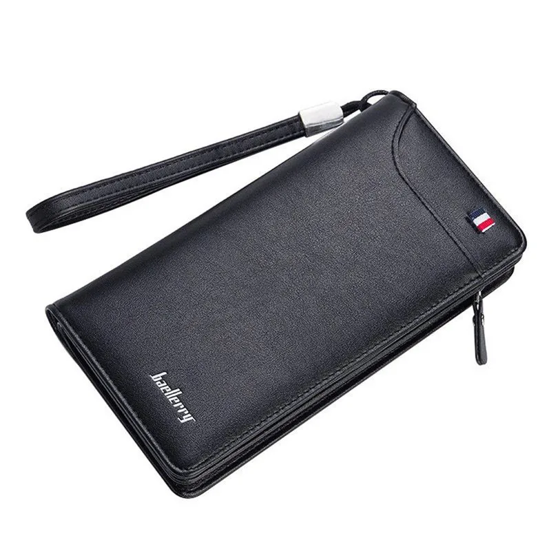 Men Leather Business Wallet Cluth Credit Card Holder Full Zipper Thin