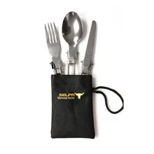 Cutlery three-piece outdoor portable folding spoon stainless steel folding and fork spoon picnic three-piece dinner set portable pocket stainless steel folding fork spoon knife dinner set random color