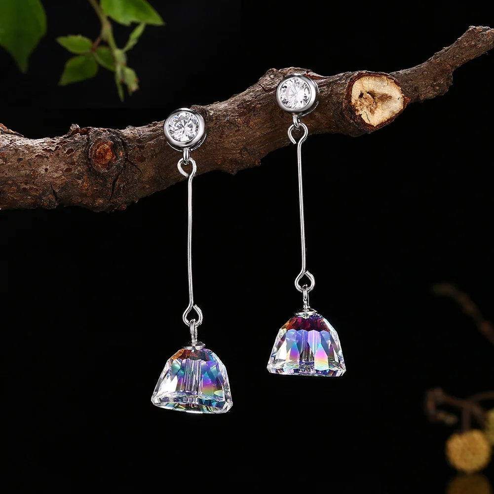 

High quality pure 925 silver jewelry white bow Austrian crystal stone long simple drop earrings for women Brincos Female Fashion