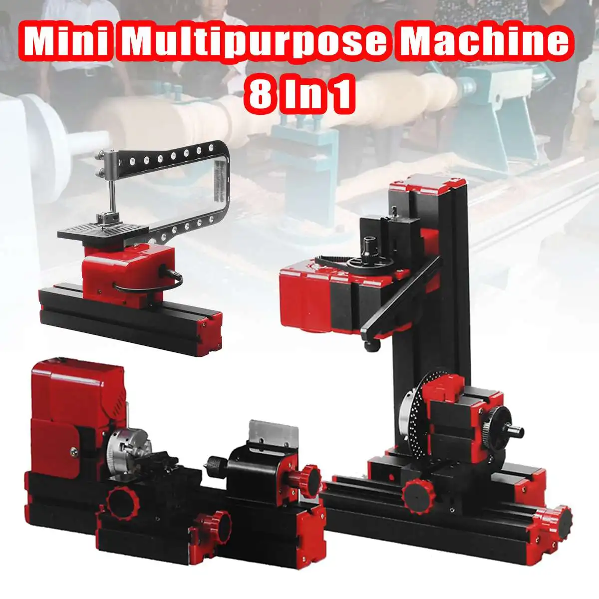 

8 In 1 Mini Multipurpose Machine 12VDC 24W 2A 20000r/min Metal Wood Lathe Drilling Sanding Turning Milling Sawing Machine