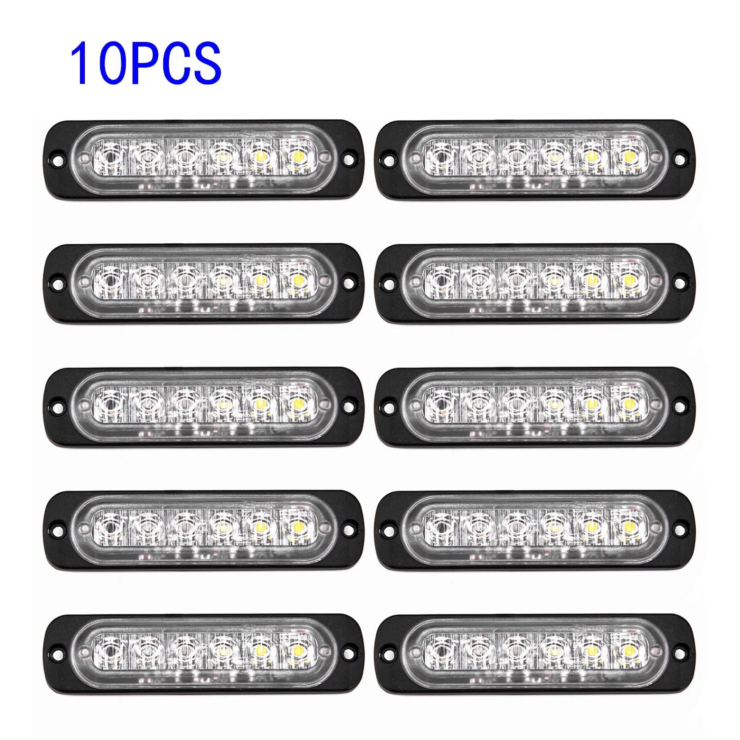 

10pcs Brand New Amber&White 6 LED Car Warning Hazard Emergency Strobe Flash Lights Lamp High Quality Suitable For