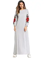 Мусульманское женское платье с вышивкой в винтажном стиле с длинным рукавом Jilbab Maxi Solid color платье длинные халаты