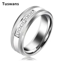 8 мм Серебряное вольфрамовое кольцо для мужчин и женщин обручальные кольца сверкающие 7 Белый AAA+ циркон вольфрамовые карбидные кольца ювелирные изделия