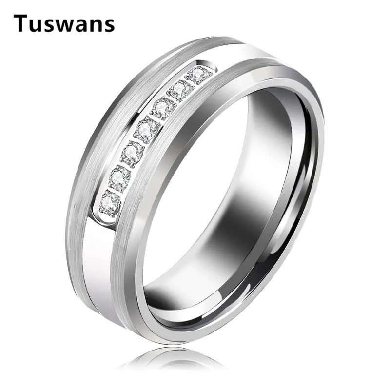 Кольцо из карбида вольфрама с фианитом 8 мм|tungsten rings for men|tungsten carbide ringtungsten ring |