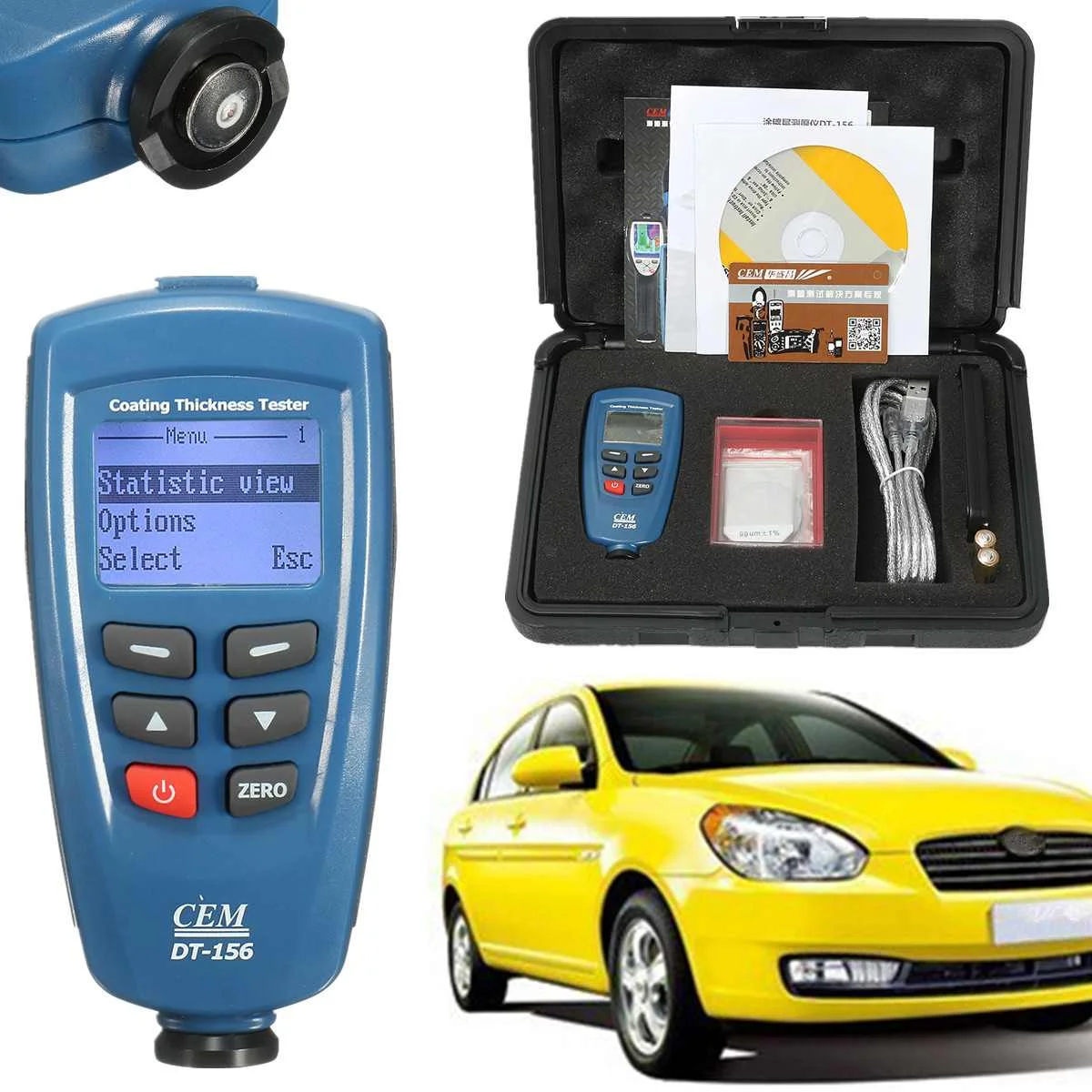 

Digital CEM DT-156 Paint Coating Thickness Gauge Meter Tester 0~1250um with Built-in Auto F & NF Probe + USB Cable + CD software