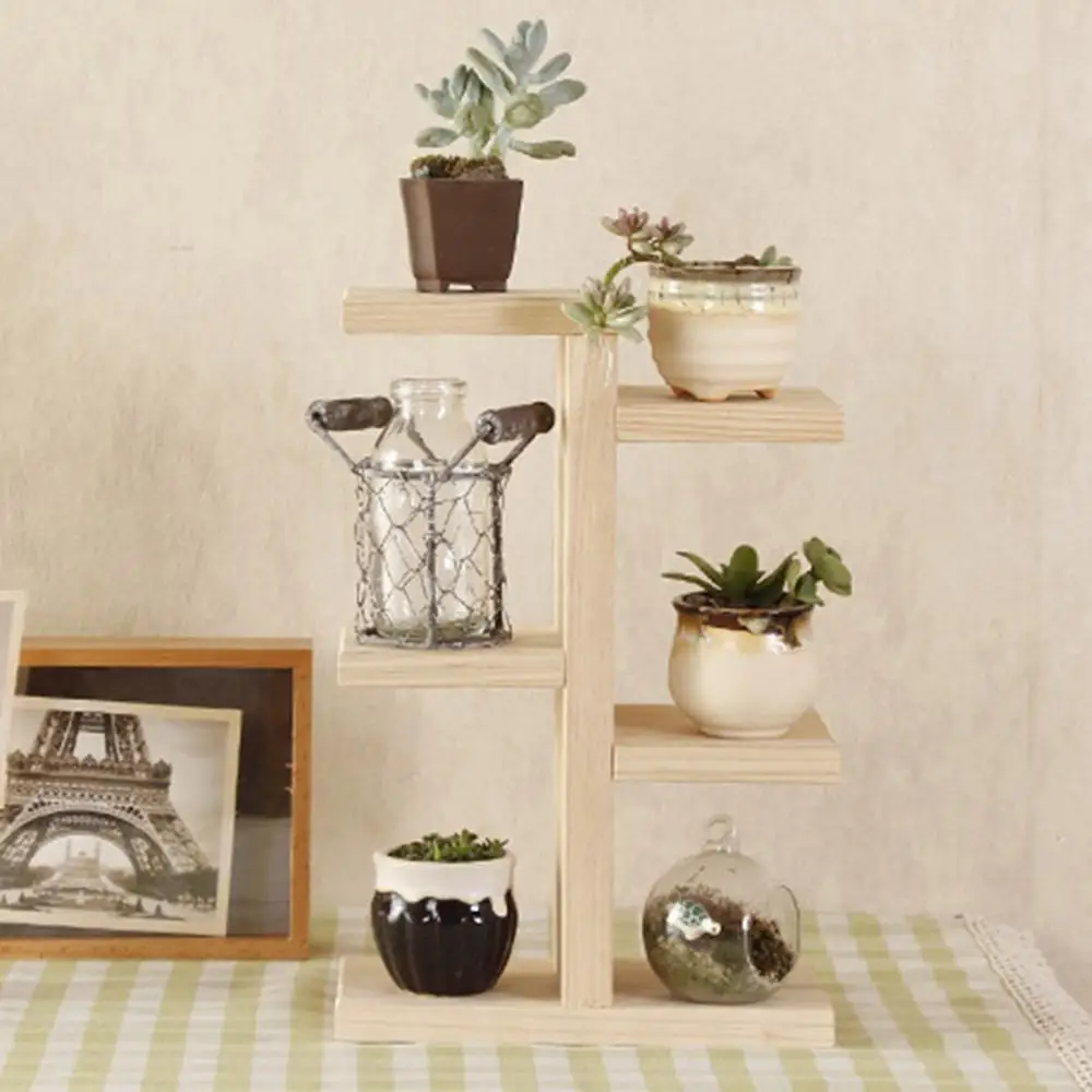 

1PC Desktop Storage Rack DIY Wooden Plant Succulent Shelf Stand Holder Storage Mini Potted Plant Bamboo Storage Holder