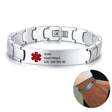 Гравировка, медицинский оповещение, ID браслеты для мужчин, 12 мм, нержавеющая сталь, звено цепи, pulsera masculina