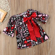 Платье для маленьких девочек с принтом в виде сердца; прямое свободное праздничное платье принцессы с большим бантом и цветочным узором на День Святого Валентина; Повседневное платье; одежда