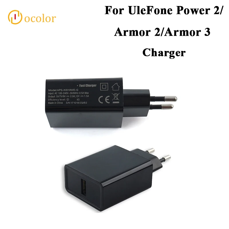 

ocolor 100 240V 0.5A Charger For UleFone Power 2 Charger Adapter Plug Charging Head Charging For UleFone Armor 2 Armor 3 Phone