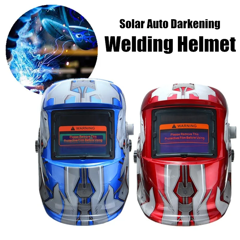 

Solar Auto Darkening Welding Helmet Tig Mask Grinding Welding Mask Red Blue Robot Pattern Full Face Coverage Welding Helmets