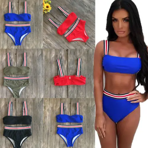 

Women Swimwear Bandage Padded Bra Solid Color Summer Sports Style Swimsuit Push-up Bikini Set Bathing Beachwear
