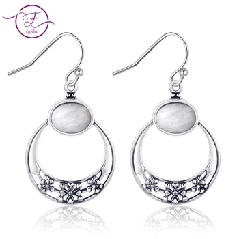 

2019 new 6x8MM oval moonstone childish chrysanthemum pendant earrings female models 925 sterling silver party engagement wedding
