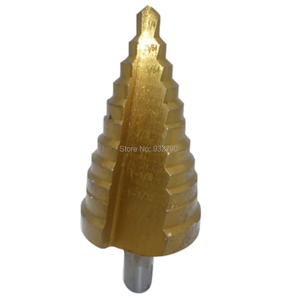 

1/4"-1"-3/8" Step Drill Bit Reamer Steel Metal Plastic Hole Cutter High Speed Steel Titanium Coated Cone Drill Bit 3/8" Shank