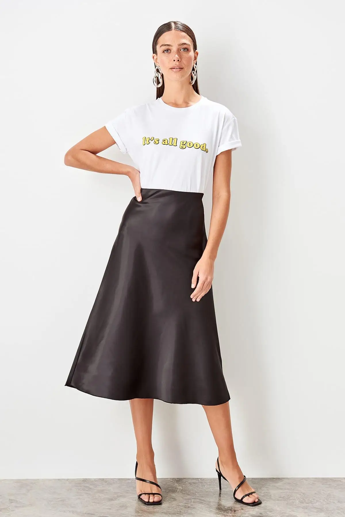 Black Satin Skirt - Trendyol TOFSS19WX0013 image 2