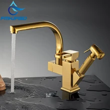 Кухонный полированный смеситель золотистого цвета с поворотом на 360 градусов, смеситель для кухонной раковины с выдвижным распылителем, смеситель для раковины, водопроводный кран, 4 цвета