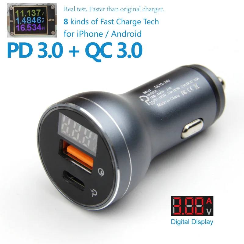 Usb C PD 3 0 быстрая зарядка автомобильное зарядное устройство Type c 2 QC мобильный