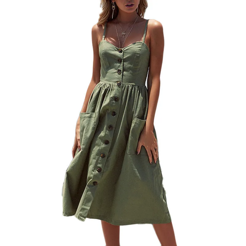 2019-Summer-New-Women-Fasihon-Sexy-Strapless-Button-Dresses-Casual ...