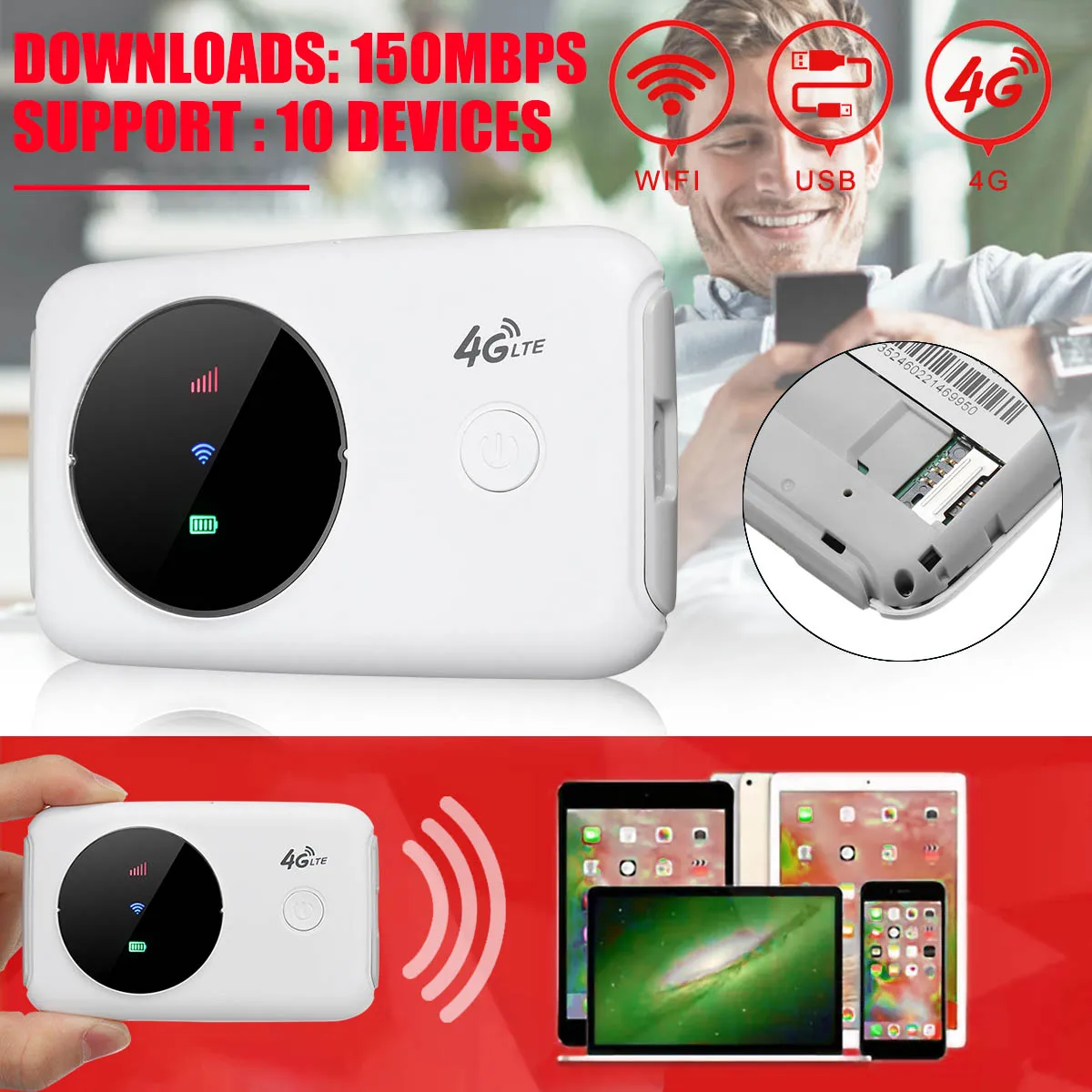 

UNLOCKEDS 4G LTE Mobile Broadband WiFi Wireless Router MiFi Portable Hotspot