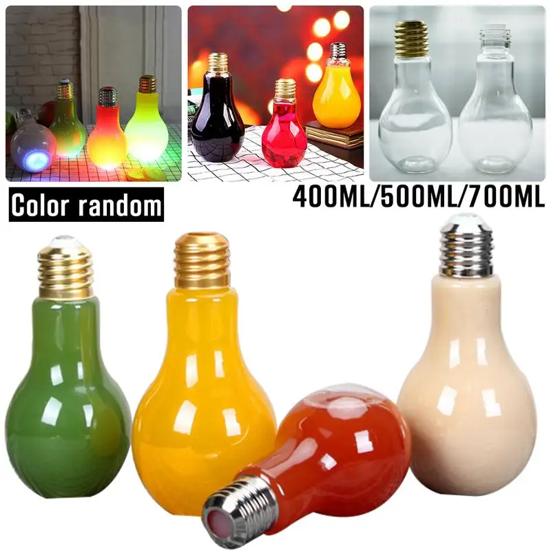 

2018 Innovative Light Bulb Fruit Juice Bottles High Quality Portable Cute Juicer Milk Water Bottle Colorful LED Drinkware Cups