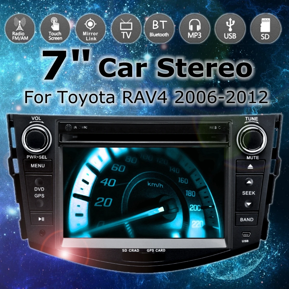 

7" 2Din DVD Player 3G GPS NAV Stereo bluetooth Radio Indash Multimedia Player For Toyota RAV4 2006 2007 2008 2009 2010 2011 2012
