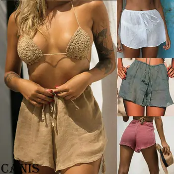 

Sexy Women Boho Beach Summer Loose Shorts Ladies Casual High Waist Solid Cover Up Shorts