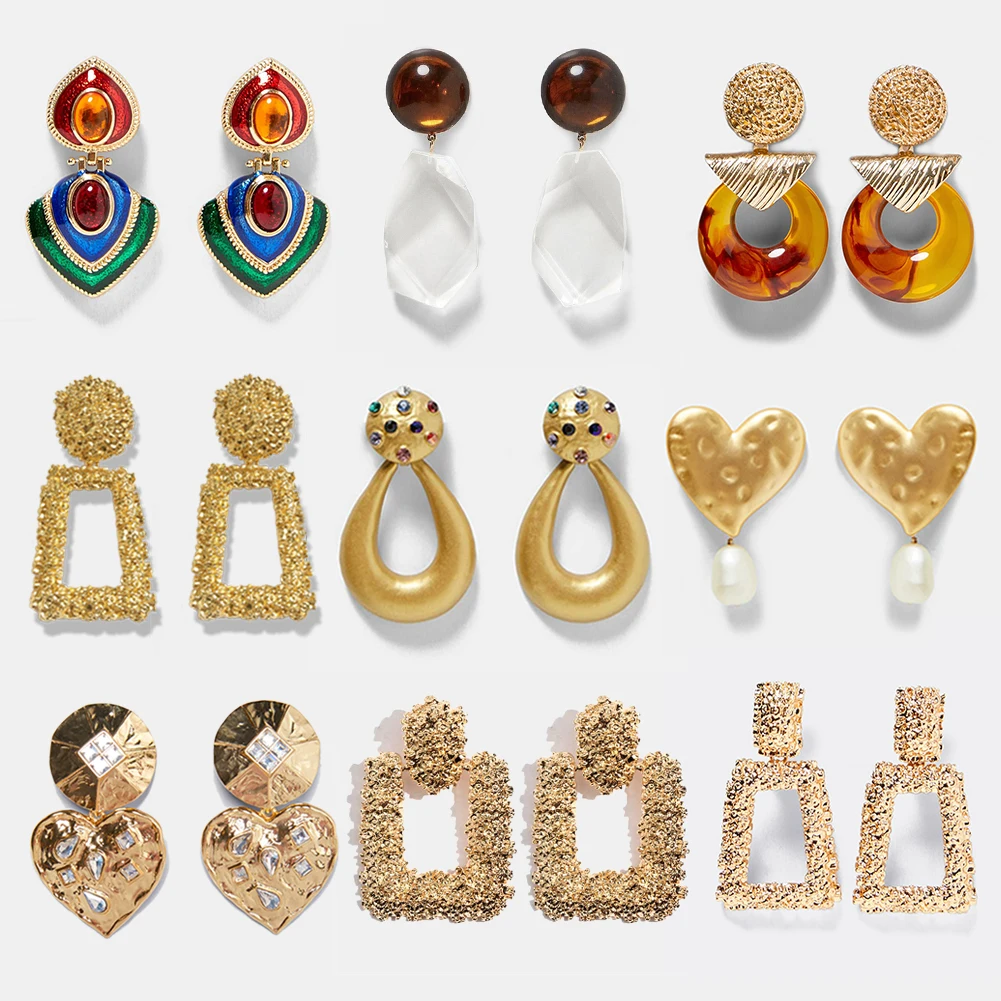 

Flatfoosie ZA Boho Resin Acrylic Drop Earrings For Women Vintage Geometric Gold Color Dangle Statement Earring Jewelry Christmas