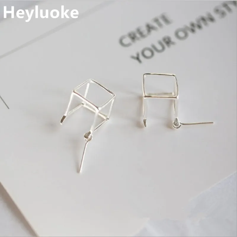 Brincos Para As Mulheres Горячая Аутентичные стерлингового серебра 925 стереоскопические кубические серьги-гвоздики для женщин модные ювелирные изделия