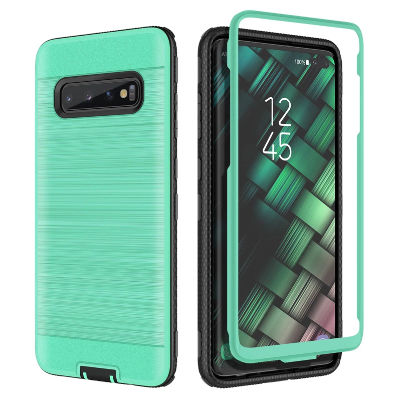 

Luxury 2 in 1 Hard Case For Samsung Galaxy S10 Plus PC Silicone Brushed Texture Shockproof Protective Coque Cover For S10 Case